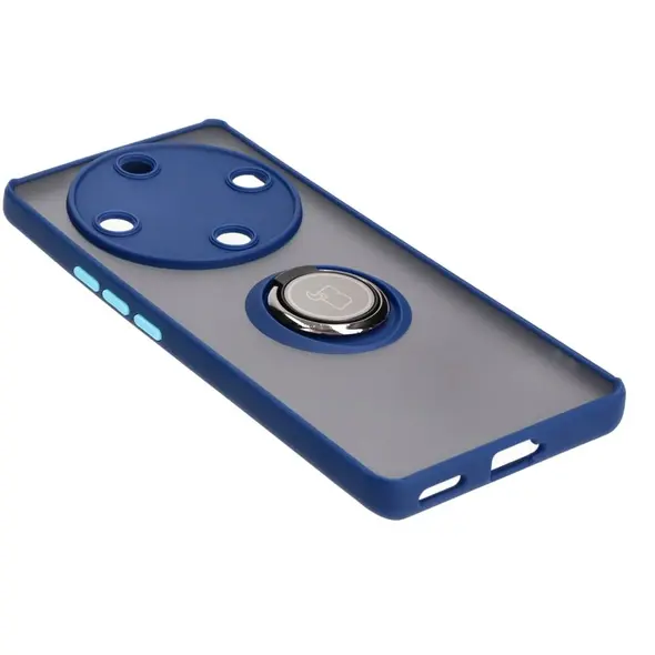 Etui z uchwytem na palec Bizon Case Hybrid Ring do Honor Magic5 Lite przydymione z granatową ramką