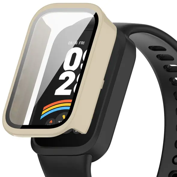 Etui ze szkłem do zegarka Bizon Case+Glass Watch do Xiaomi Smart Band 9 Active / Redmi Smart Band 3 beżowe