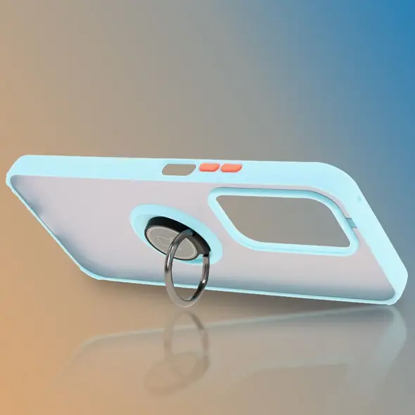Etui z uchwytem na palec Bizon Case Hybrid Ring do Honor 200 Lite przydymione z jasnoniebieską ramką