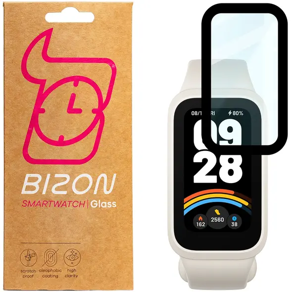Szkło hybrydowe Bizon Glass Watch Edge Hybrid dla Xiaomi Smart Band 9 Active / Redmi Smart Band 3 czarne