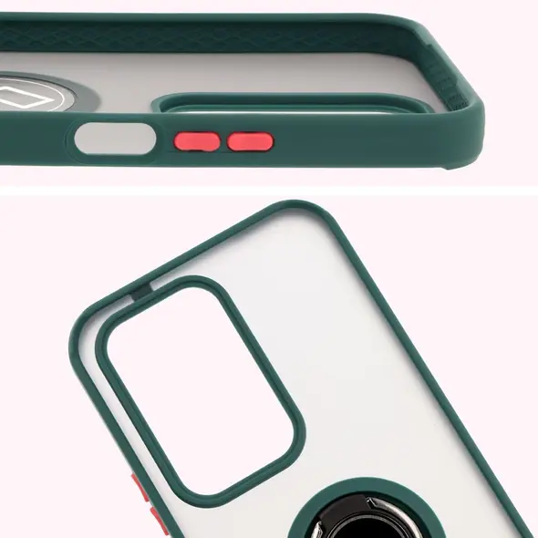 Etui z uchwytem na palec Bizon Case Hybrid Ring do Honor 200 Lite przydymione z ciemnozieloną ramką