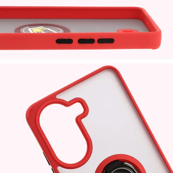 Etui z uchwytem na palec Bizon Case Hybrid Ring do Xiaomi Poco X7 Pro przydymione z czerwoną ramką