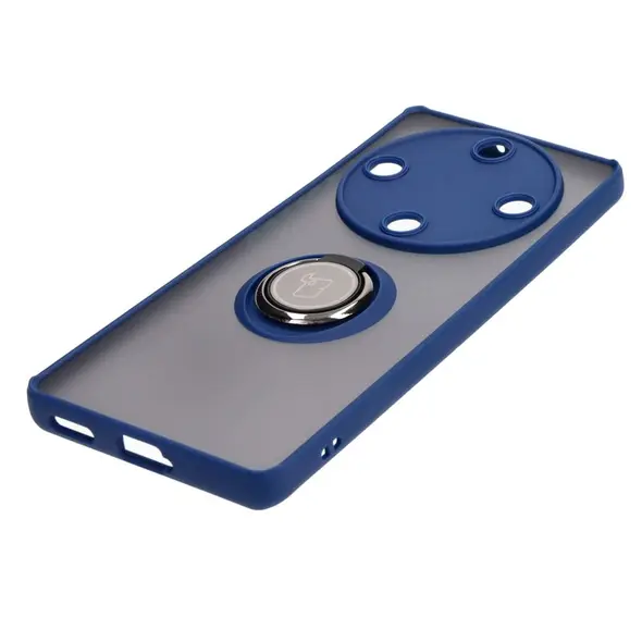 Etui z uchwytem na palec Bizon Case Hybrid Ring do Honor Magic5 Lite przydymione z granatową ramką