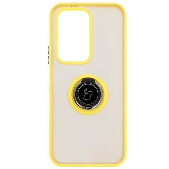 Etui z uchwytem na palec Bizon Case Hybrid Ring do Honor 200 Lite przydymione z żółtą ramką