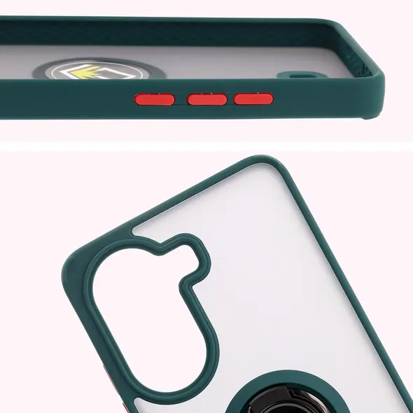 Etui z uchwytem na palec Bizon Case Hybrid Ring do Xiaomi Poco X7 Pro przydymione z ciemnozieloną ramką