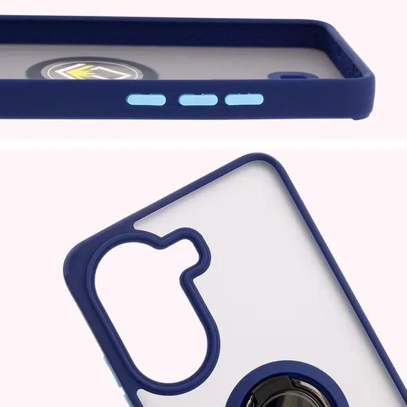 Etui z uchwytem na palec Bizon Case Hybrid Ring do Xiaomi Poco X7 Pro przydymione z granatową ramką