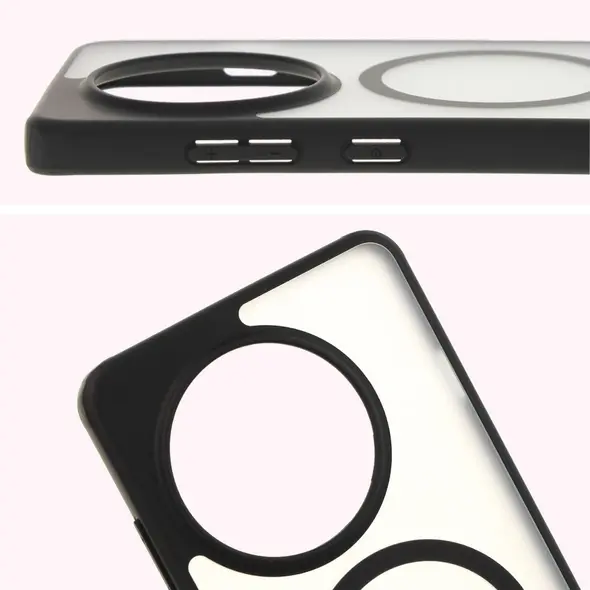 Etui z pierścieniem magnetycznym Bizon Case MatteO do OnePlus 13R półprzezroczyste z czarną ramką