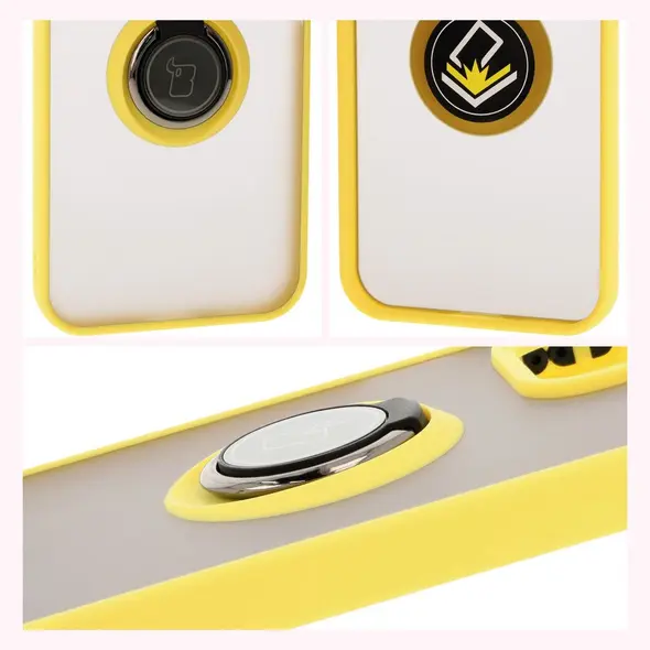 Etui z uchwytem na palec Bizon Case Hybrid Ring do Honor 200 Lite przydymione z żółtą ramką