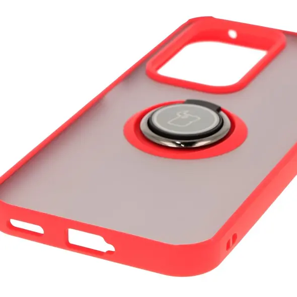 Etui z uchwytem na palec Bizon Case Hybrid Ring do Honor 200 Lite przydymione z czerwoną ramką