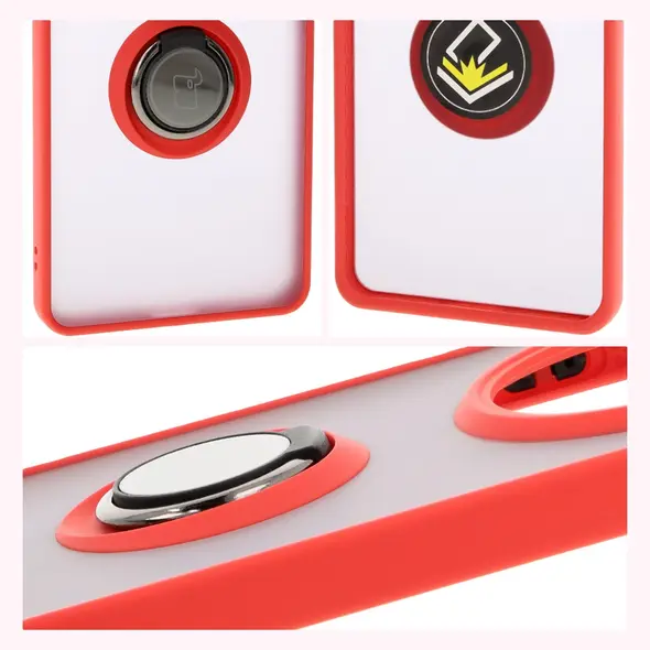 Etui z uchwytem na palec Bizon Case Hybrid Ring do Honor Magic7 Lite przydymione z czerwoną ramką