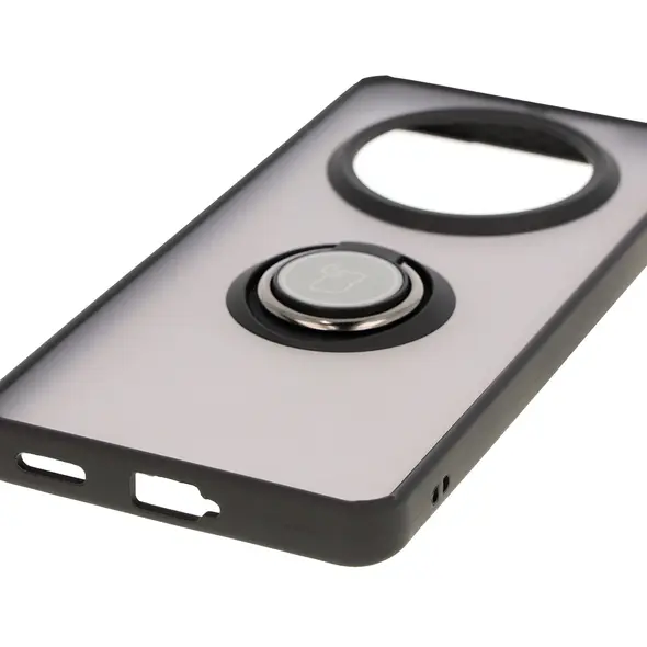 Etui z uchwytem na palec Bizon Case Hybrid Ring do Honor Magic7 Lite przydymione z czarną ramką
