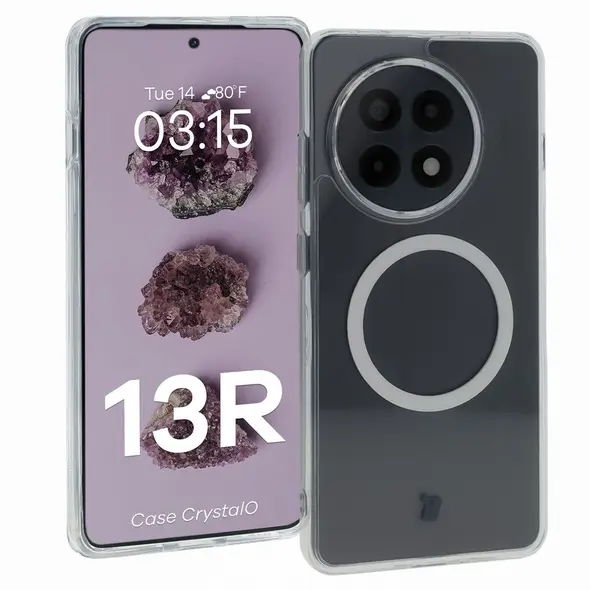 Etui z pierścieniem magnetycznym Bizon Case CrystalO do OnePlus 13R przezroczyste
