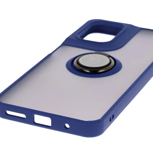 Etui z uchwytem na palec Bizon Case Hybrid Ring do Motorola Moto G05 / E15 przydymione z granatową ramką