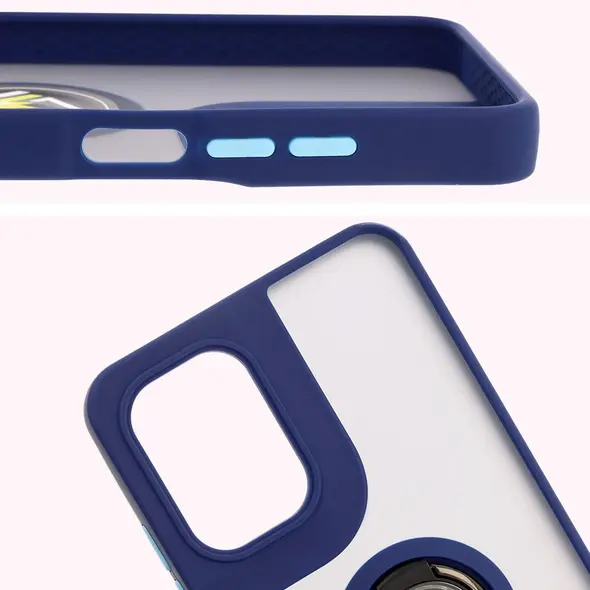Etui z uchwytem na palec Bizon Case Hybrid Ring do Motorola Moto G05 / E15 przydymione z granatową ramką