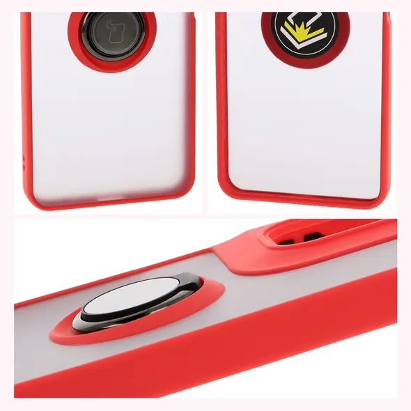 Etui z uchwytem na palec Bizon Case Hybrid Ring do Motorola Moto G05 / E15 przydymione z czerwoną ramką