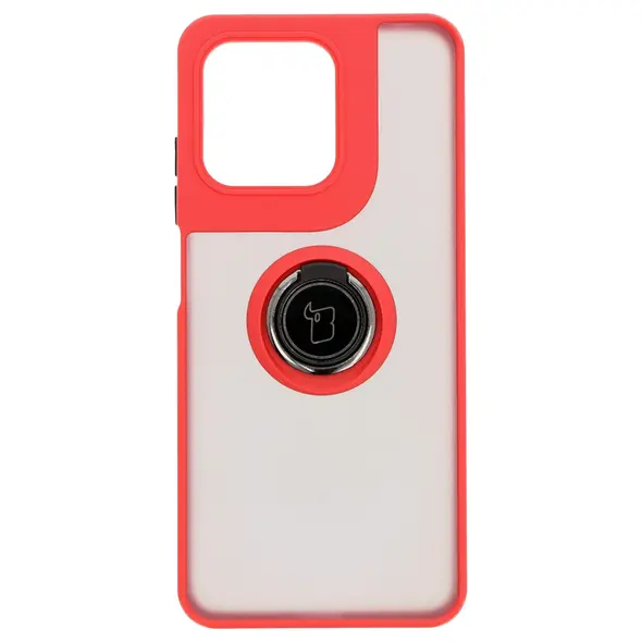 Etui z uchwytem na palec Bizon Case Hybrid Ring do Motorola Moto G15 / G15 Power przydymione z czerwoną ramką