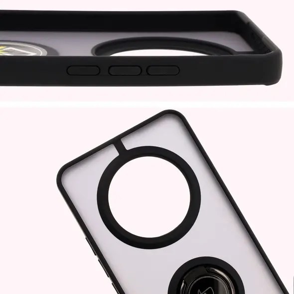 Etui z uchwytem na palec Bizon Case Hybrid Ring do Realme 14 Pro 5G przydymione z czarną ramką