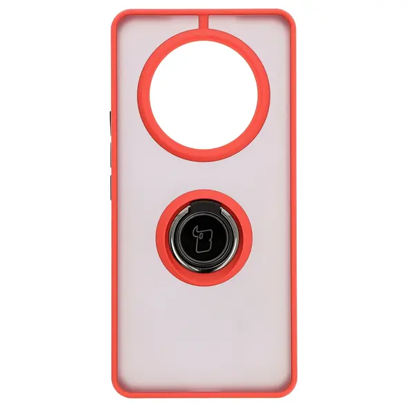 Etui z uchwytem na palec Bizon Case Hybrid Ring do Honor Magic7 Lite przydymione z czerwoną ramką