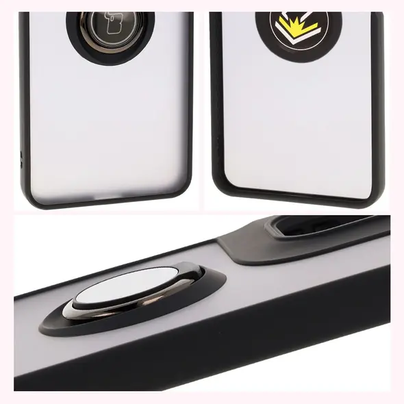 Etui z uchwytem na palec Bizon Case Hybrid Ring do Motorola Moto G05 / E15 przydymione z czarną ramką