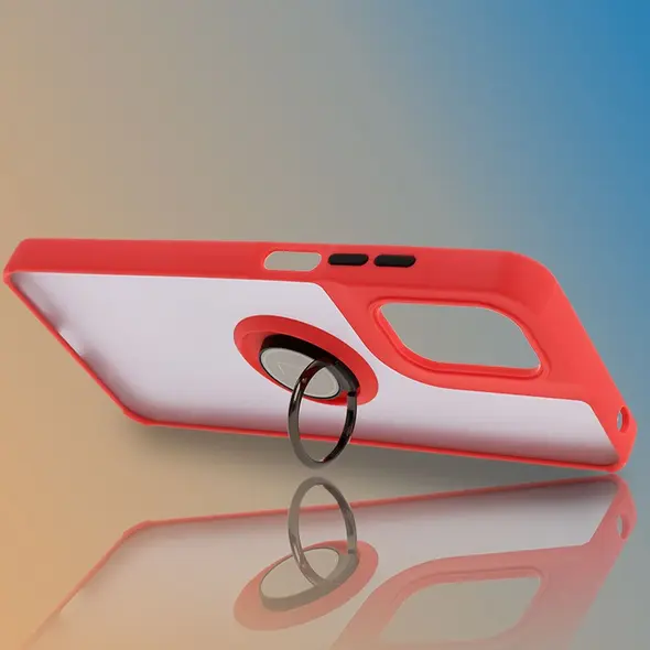 Etui z uchwytem na palec Bizon Case Hybrid Ring do Motorola Moto G05 / E15 przydymione z czerwoną ramką