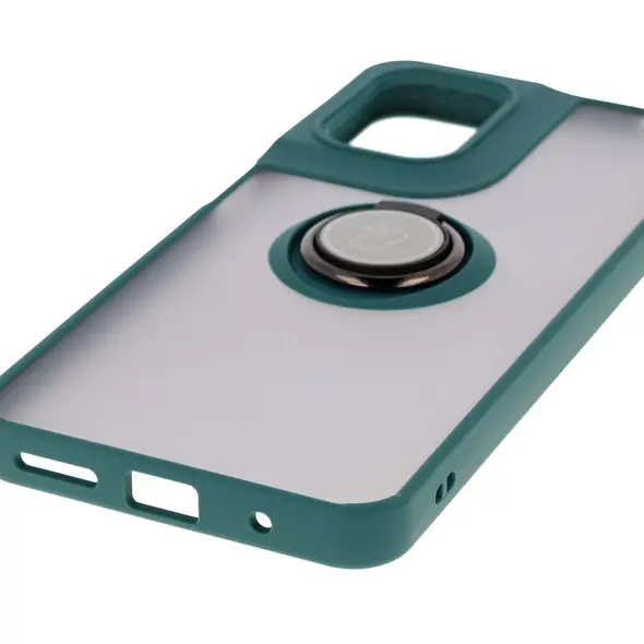Etui z uchwytem na palec Bizon Case Hybrid Ring do Motorola Moto G05 / E15 przydymione z ciemnozieloną ramką