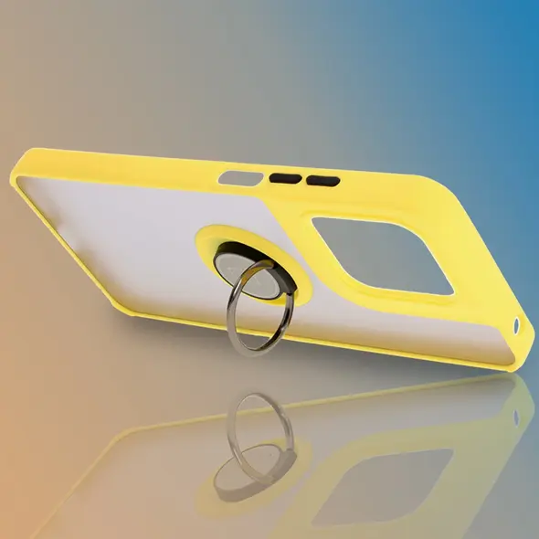 Etui z uchwytem na palec Bizon Case Hybrid Ring do Motorola Moto G15 / G15 Power przydymione z żółtą ramką