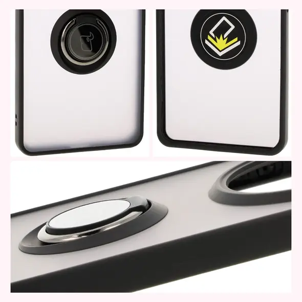 Etui z uchwytem na palec Bizon Case Hybrid Ring do Honor Magic7 Lite przydymione z czarną ramką
