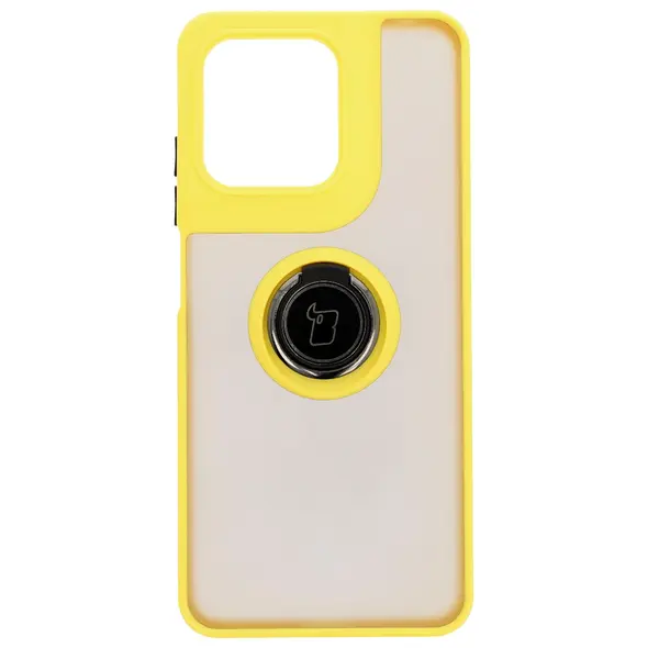 Etui z uchwytem na palec Bizon Case Hybrid Ring do Motorola Moto G15 / G15 Power przydymione z żółtą ramką