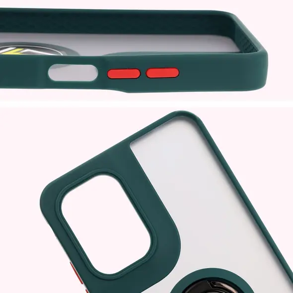 Etui z uchwytem na palec Bizon Case Hybrid Ring do Motorola Moto G05 / E15 przydymione z ciemnozieloną ramką