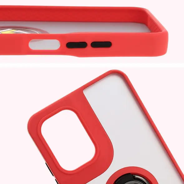 Etui z uchwytem na palec Bizon Case Hybrid Ring do Motorola Moto G05 / E15 przydymione z czerwoną ramką
