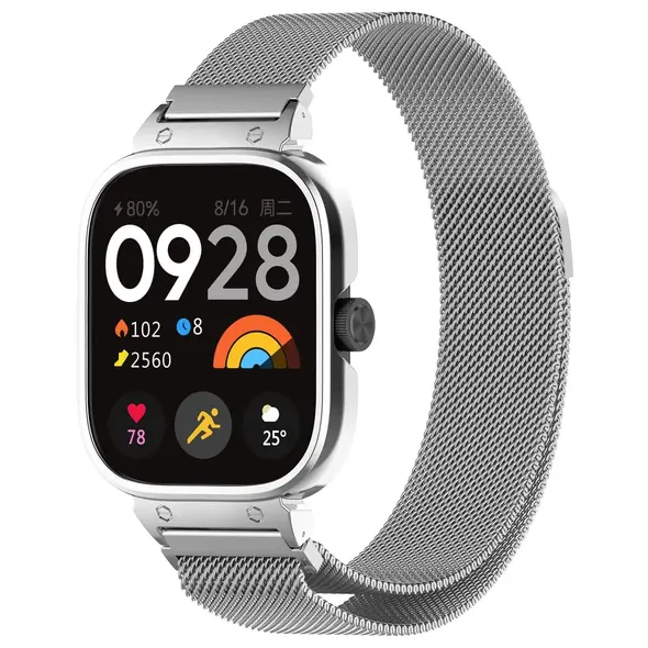 Etui z paskiem Bizon Strap + Case Watch Chain do Xiaomi Redmi Watch 4 srebrne