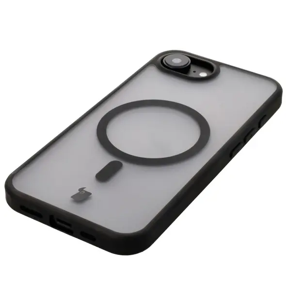 Etui z pierścieniem magnetycznym Bizon Case MatteO Magnetic do Apple iPhone 16e półprzezroczyste z czarną ramką