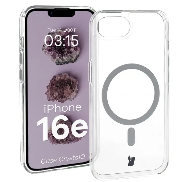 Etui z pierścieniem magnetycznym Bizon Case CrystalO Magnetic do Apple iPhone 16e przezroczyste