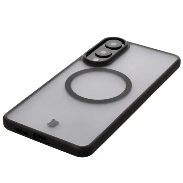Etui z pierścieniem magnetycznym Bizon Case MatteO do Samsung Galaxy S25 Edge przydymione-czarne