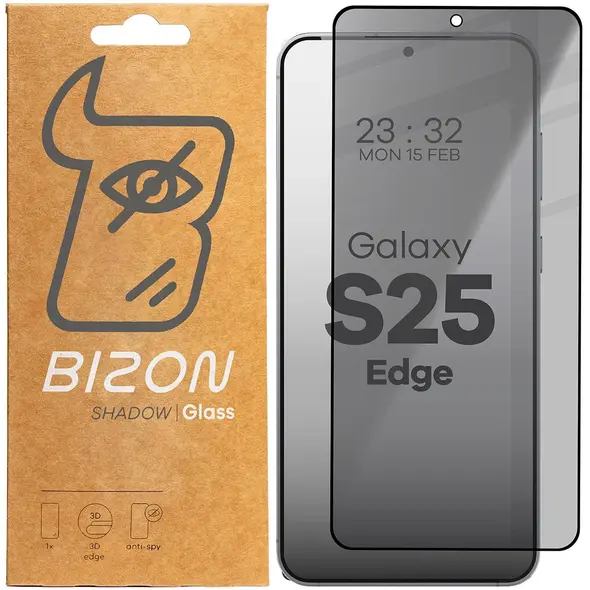 Prywatyzujące szkło hartowane Bizon Glass Edge Shadow do Samsung Galaxy S25 Edge przyciemniane z czarną ramką