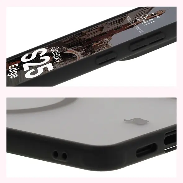 Etui z pierścieniem magnetycznym Bizon Case MatteO do Samsung Galaxy S25 Edge przydymione-czarne