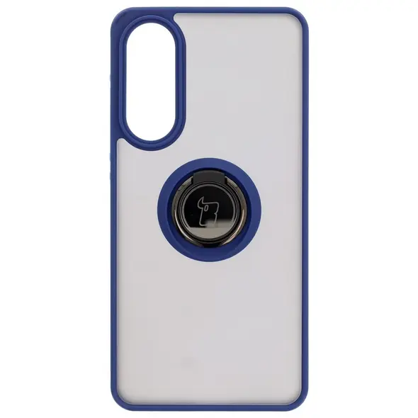 Etui z uchwytem na palec Bizon Case Hybrid Ring do Samsung Galaxy S25 Edge przydymione z granatową ramką