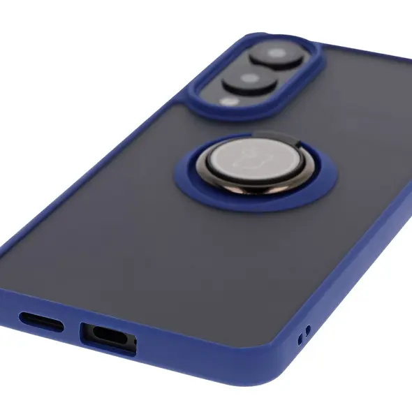 Etui z uchwytem na palec Bizon Case Hybrid Ring do Samsung Galaxy S25 Edge przydymione z granatową ramką