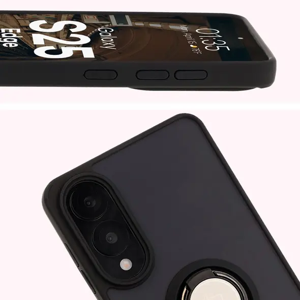 Etui z uchwytem na palec Bizon Case Hybrid Ring do Samsung Galaxy S25 Edge przydymione z czarną ramką