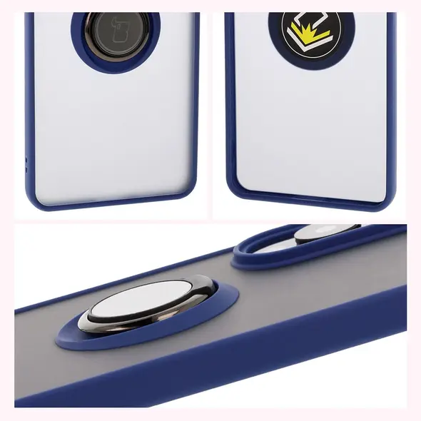Etui z uchwytem na palec Bizon Case Hybrid Ring do Samsung Galaxy S25 Edge przydymione z granatową ramką
