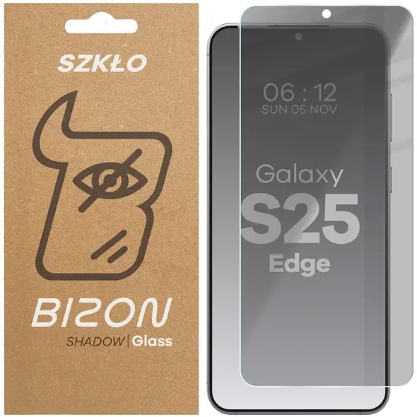 Prywatyzujące szkło hartowane Bizon Glass Clear Shadow do Samsung Galaxy S25 Edge przyciemniane