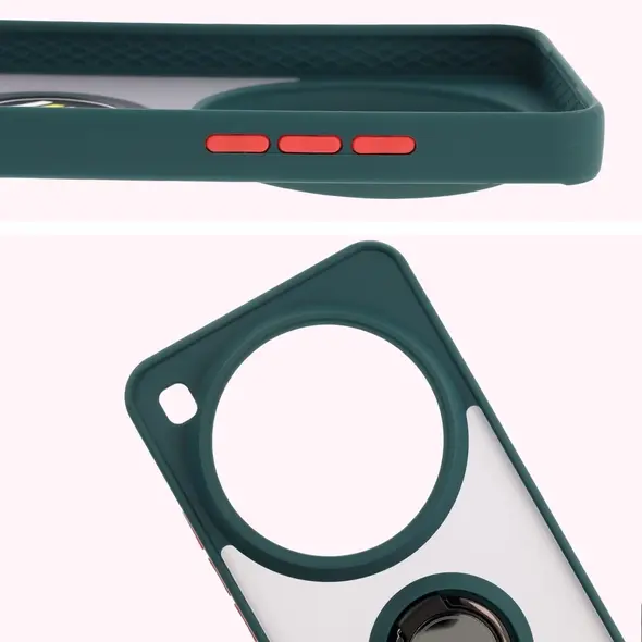 Etui z uchwytem na palec Bizon Case Hybrid Ring do Xiaomi 15 Ultra przydymione z ciemnozieloną ramką