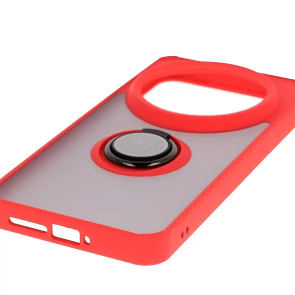 Etui z uchwytem na palec Bizon Case Hybrid Ring do Xiaomi 15 Ultra przydymione z czerwoną ramką