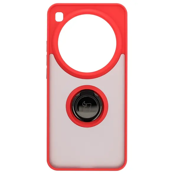 Etui z uchwytem na palec Bizon Case Hybrid Ring do Xiaomi 15 Ultra przydymione z czerwoną ramką