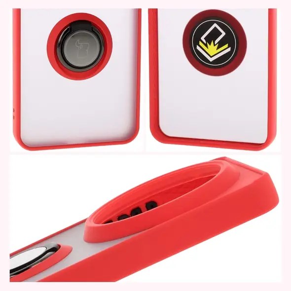 Etui z uchwytem na palec Bizon Case Hybrid Ring do Xiaomi 15 Ultra przydymione z czerwoną ramką