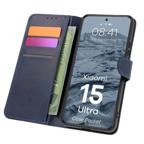 Etui z klapką Bizon Case Pocket do Xiaomi 15 Ultra granatowe