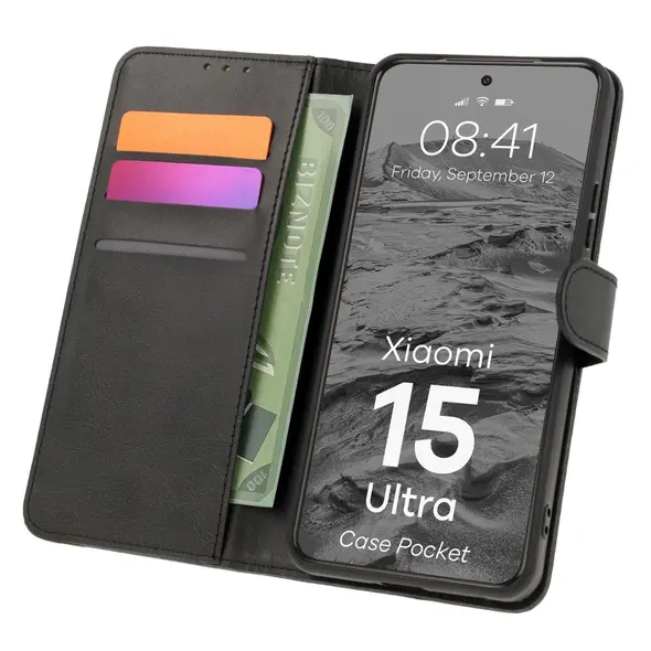 Etui z klapką Bizon Case Pocket do Xiaomi 15 Ultra czarne