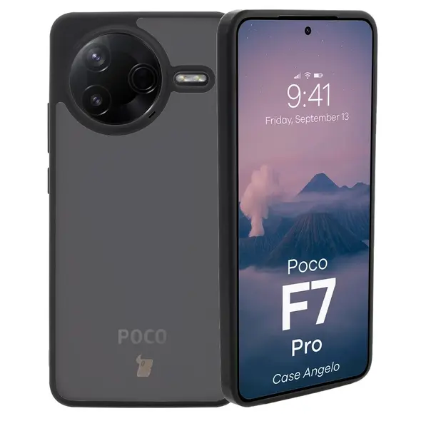 Etui Bizon Case Angelo do Xiaomi Poco F7 Pro przydymione z czarną ramką