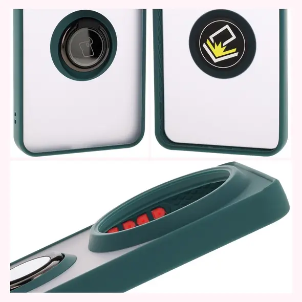 Etui z uchwytem na palec Bizon Case Hybrid Ring do Xiaomi 15 Ultra przydymione z ciemnozieloną ramką