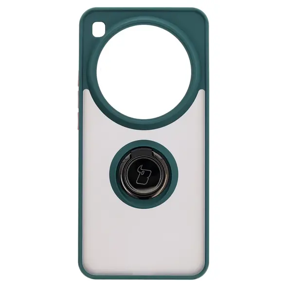 Etui z uchwytem na palec Bizon Case Hybrid Ring do Xiaomi 15 Ultra przydymione z ciemnozieloną ramką